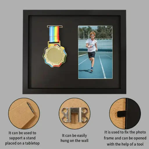 Marco de exhibición para medallas en madera NEGRA  Montaje en pared o escritorio