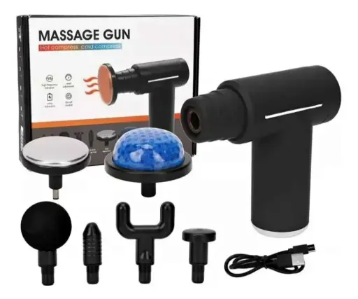  Pistola Masajeadora 6 en 1 con Terapia Frío-Calor | Recargable y Portátil