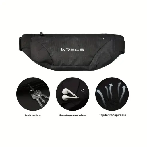 WRELS Riñonera para Deportes al Aire Libre y Correr - NEGRO