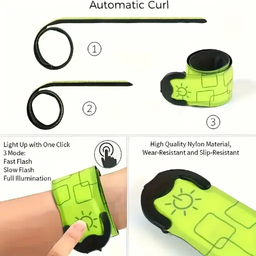 Pulsera LED Verde Recargable Tipo C – Seguridad Nocturna para Correr y Ciclismo